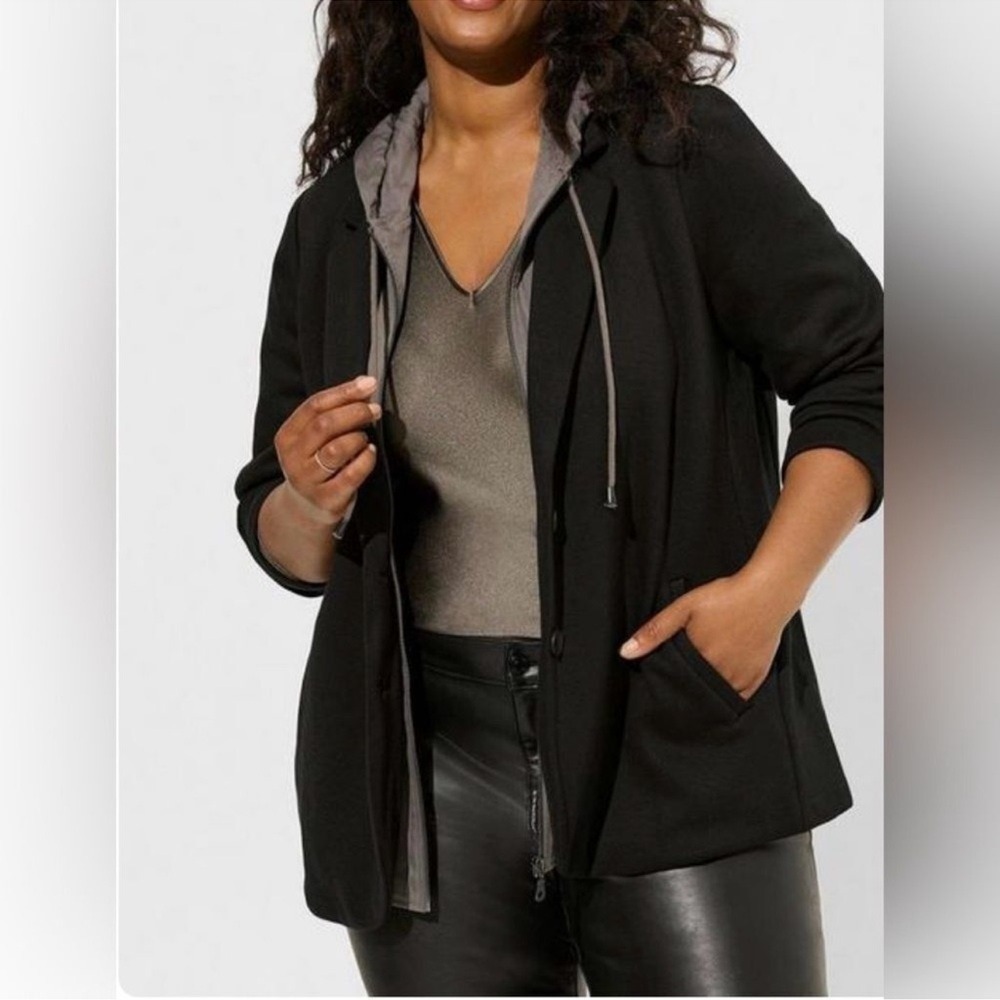 Torrid Hooded Blazer Womens 3X Black Grey Layered Knit Jacket Detachable Hood